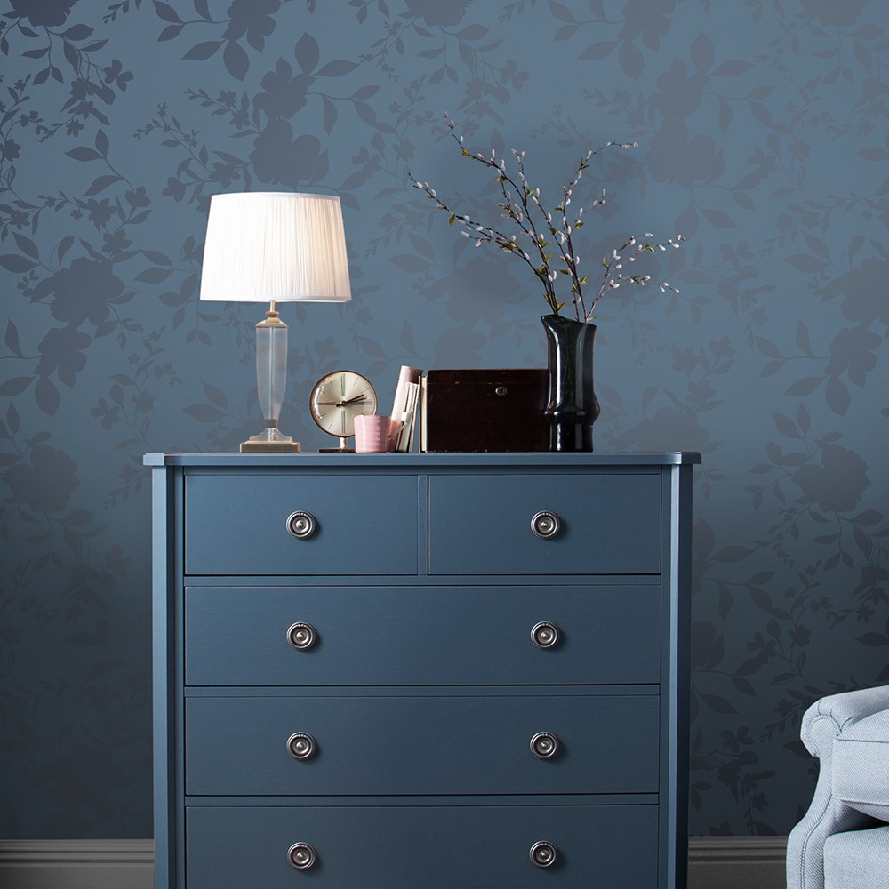 Westbourne Floral Wallpaper 118484 by Laura Ashley in Midnight Blue